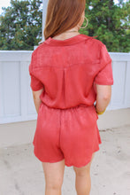 Load image into Gallery viewer, Amelia Short Sleeve Satin Romper- Apricot
