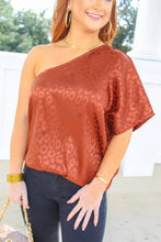 Load image into Gallery viewer, Lila One Shoulder Leopard Blouse- Chocolate
