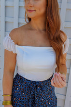 Load image into Gallery viewer, Annie Sheer Ruffle Off the Shoulder Bodysuit- White
