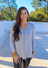 Load image into Gallery viewer, Ashley V Neck Long Sleeve High-Low Top- Grey
