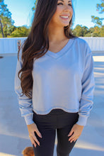 Load image into Gallery viewer, Logan V Neck Long Sleeve Crop- Smock Blue
