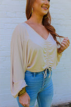 Load image into Gallery viewer, Mabel Rushed Long Sleeve Crop Top- Stone
