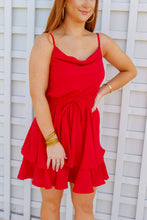 Load image into Gallery viewer, Belle Cowl Neck Tiered Dress- Red
