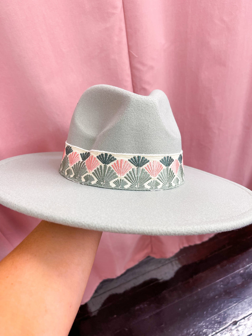 Embroidered Strap Fedora Hat - Mint