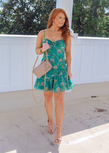 Load image into Gallery viewer, Wild Child Floral Ruched Mini Dress- Green
