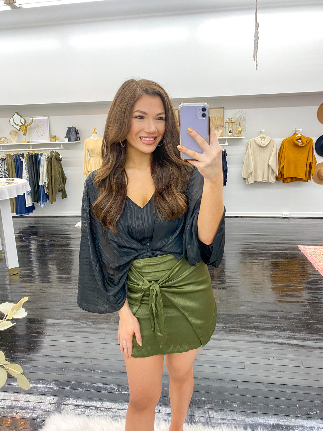 Olive Tie Front Skirt