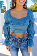 Load image into Gallery viewer, Dawn Drawstring Ruched Crop Top- Teal
