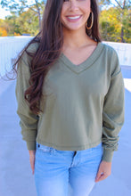Load image into Gallery viewer, Logan V Neck Long Sleeve Crop- Olive
