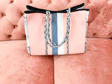 Load image into Gallery viewer, Neoprene Tote- Light Pink Snake &amp; Grey
