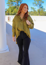 Load image into Gallery viewer, Kathy Satin Animal Print Blouse- Olive
