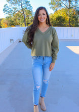 Load image into Gallery viewer, Logan V Neck Long Sleeve Crop- Olive
