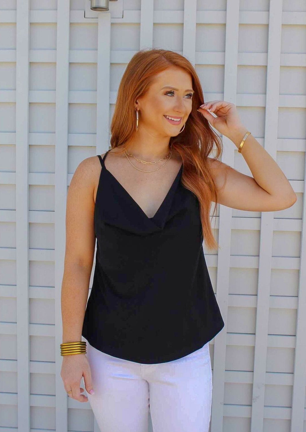 Carmen Cowl Neck Cami- Black