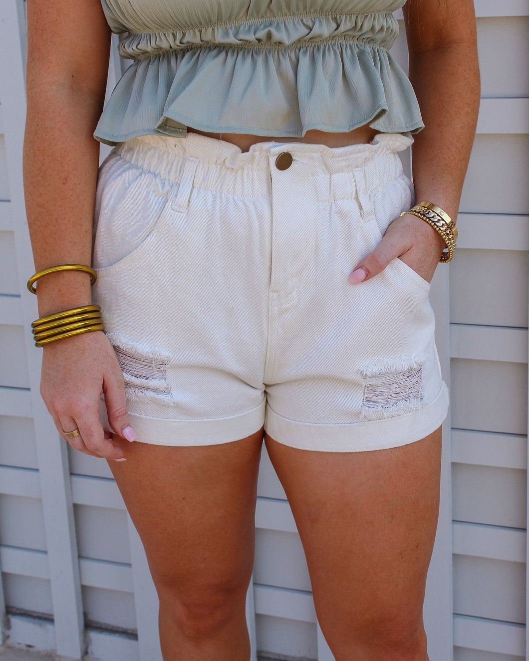 Paper Bag Shorts- White Denim