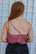 Load image into Gallery viewer, Palmer Asymmetric Cowl Neck Satin Top- Burgundy

