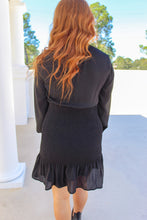 Load image into Gallery viewer, Greyson Smocked Ruffle Hem Dress- Black

