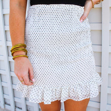Load image into Gallery viewer, Emilee Polka Dot Smocked Mini Skirt- Off White
